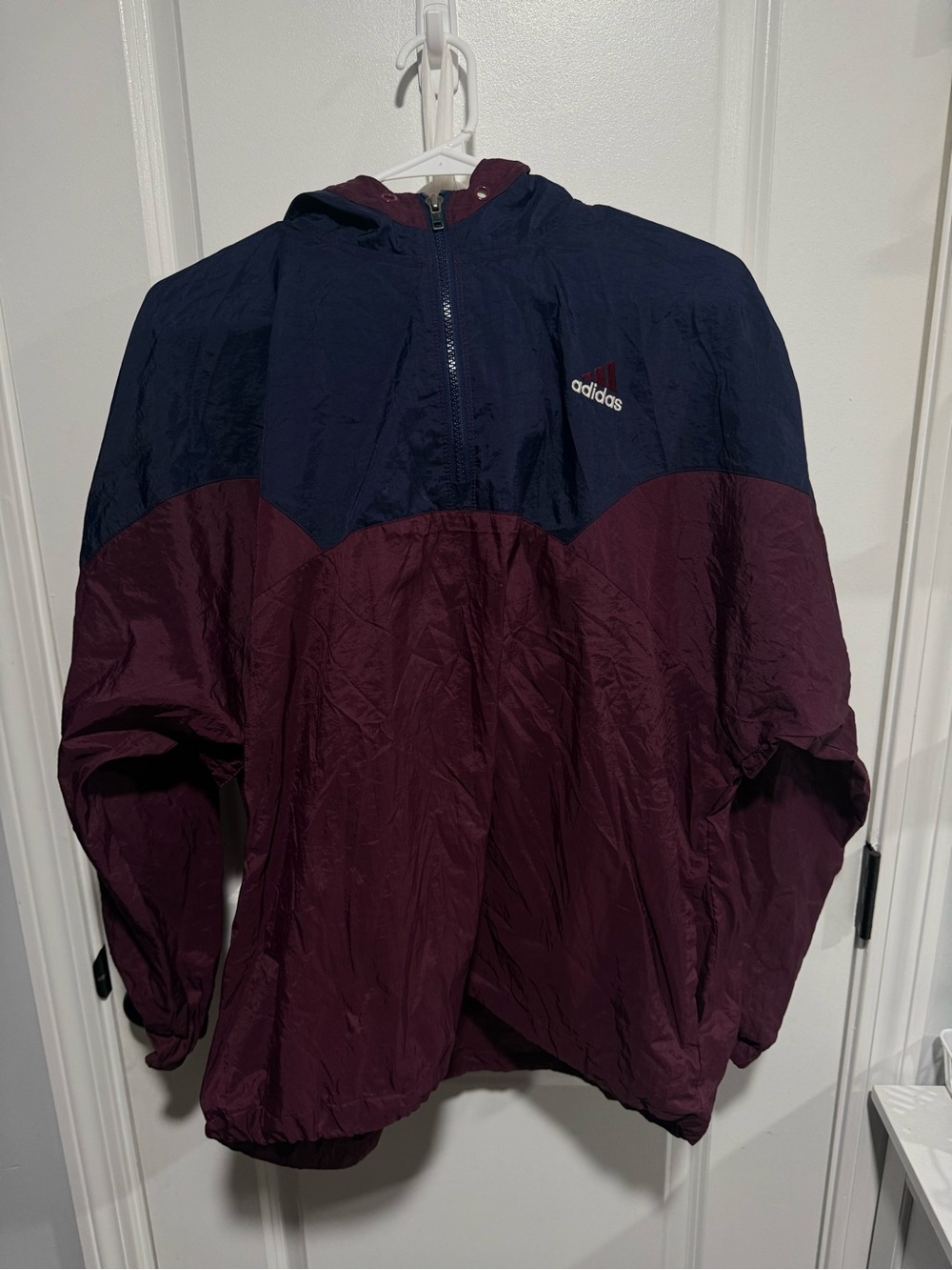 adidas Navy and Burgundy Colorblock Hooded Windbreaker